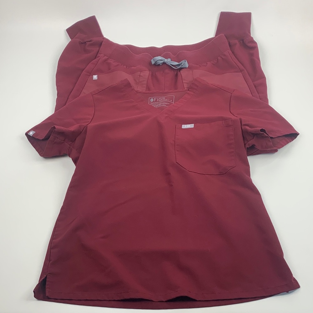 Figs Maroon Burgundy Short Sleeve Scrub Top & Jogger Bottom Set Size Small